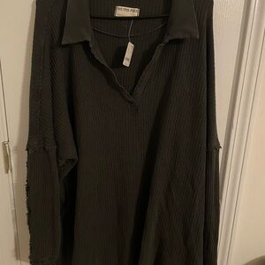 We The Free Charcoal Waffle Knit Top